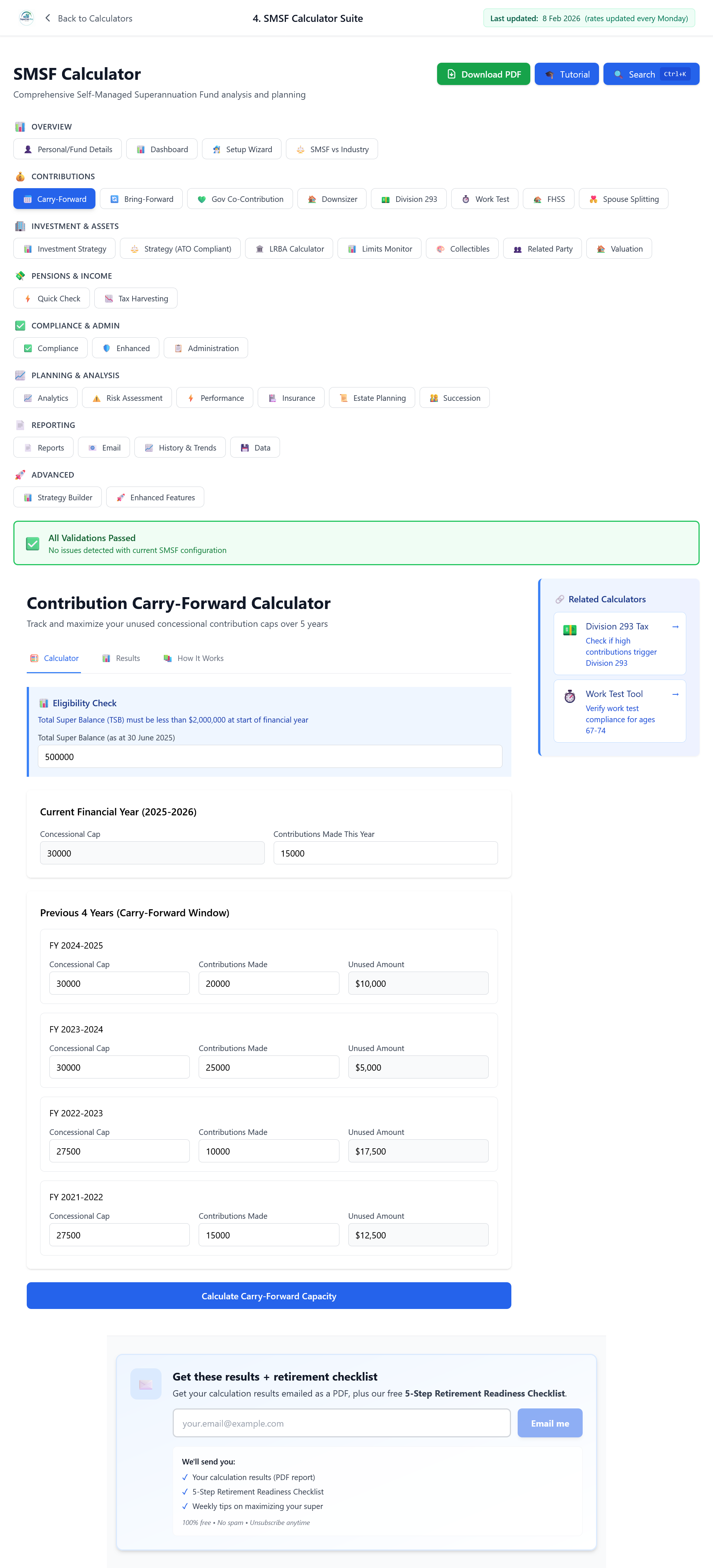 SMSF Carry-Forward calculator: concessional cap and contributions made this year
