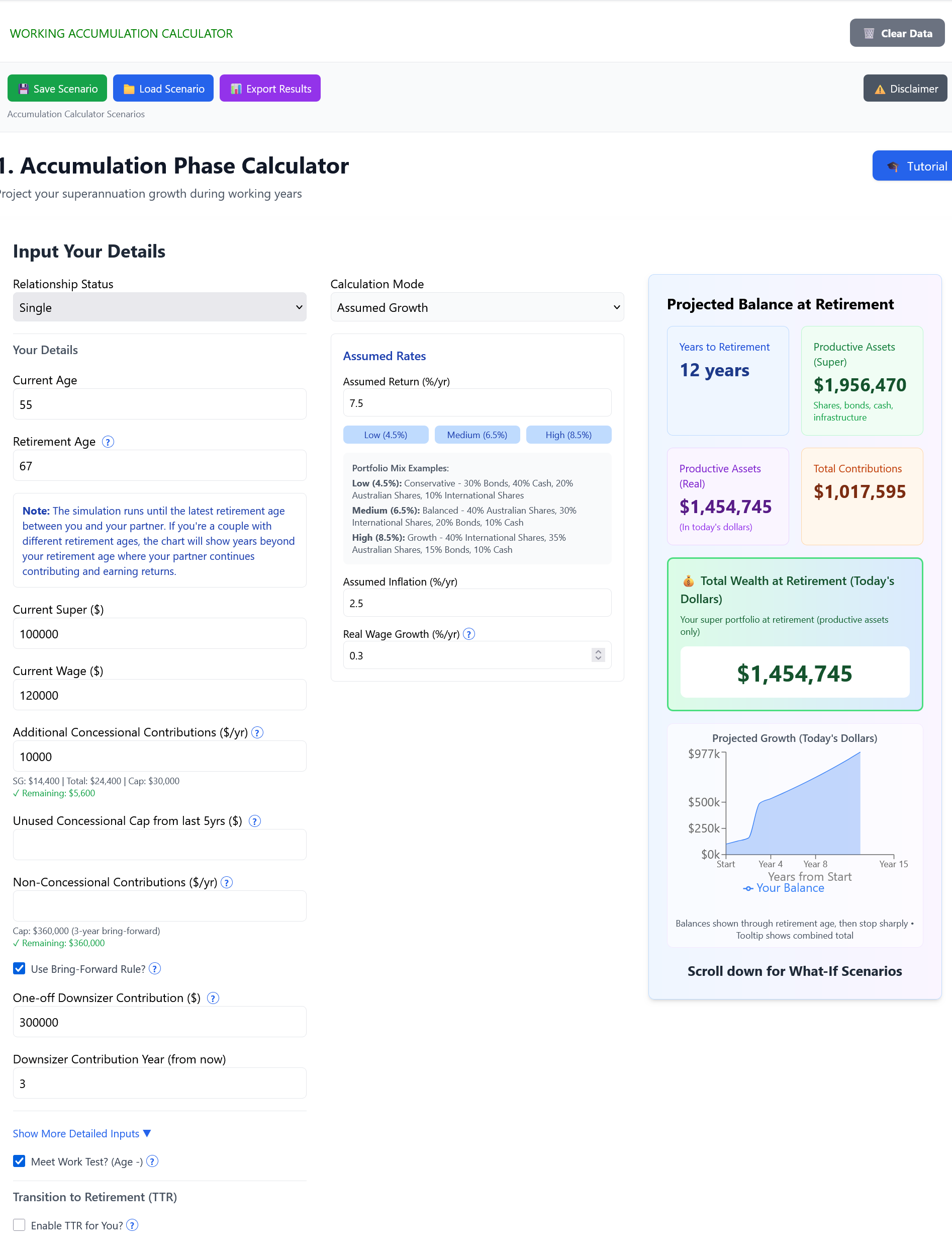 Calculator showing downsizer contribution impact on Age Pension