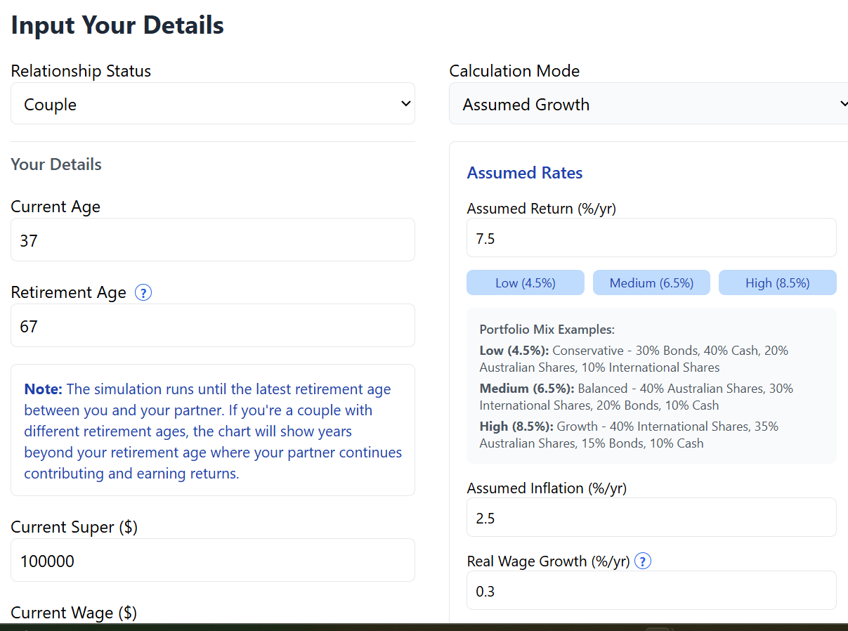 SuperCalc Pro Accumulation Calculator showing wage growth input field