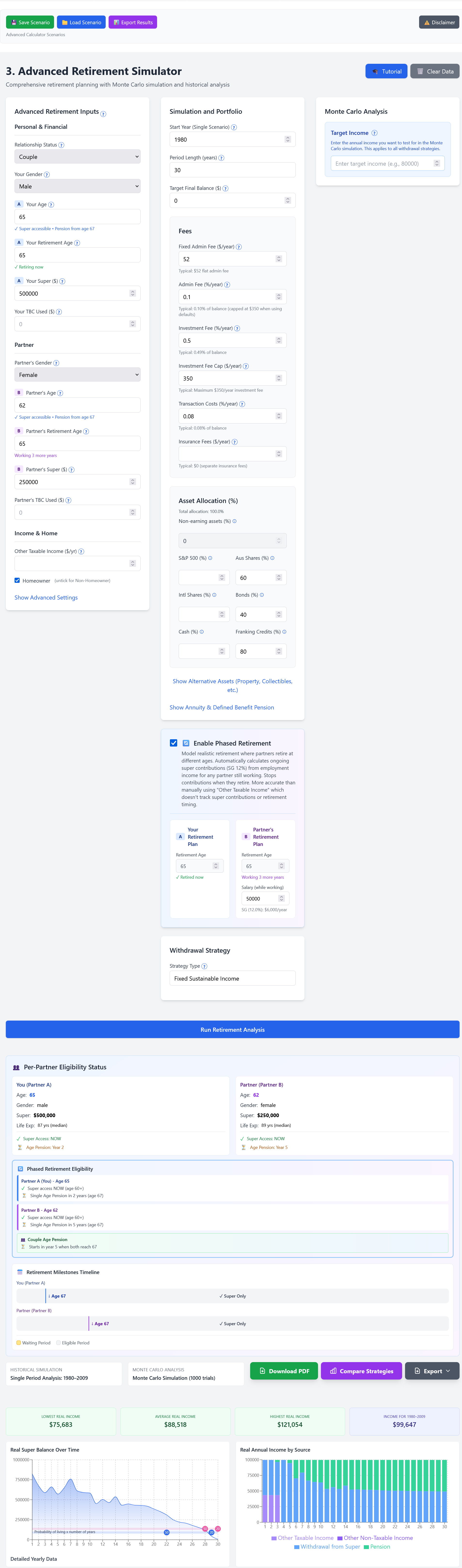 Screenshot: Phased Retirement Calculator