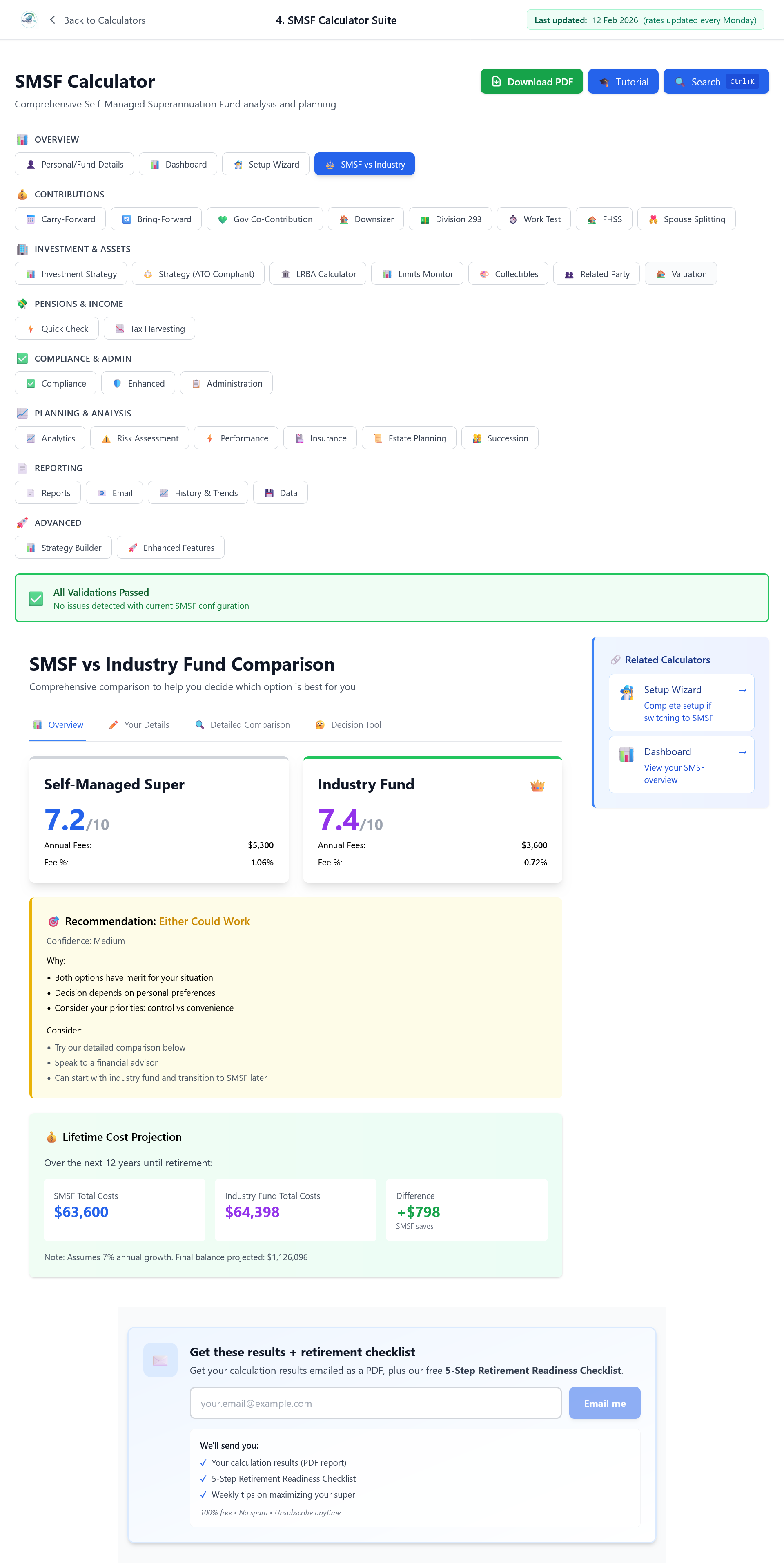 SMSF vs Industry Fund Fee Comparison - See your breakeven point with the SMSF Suite